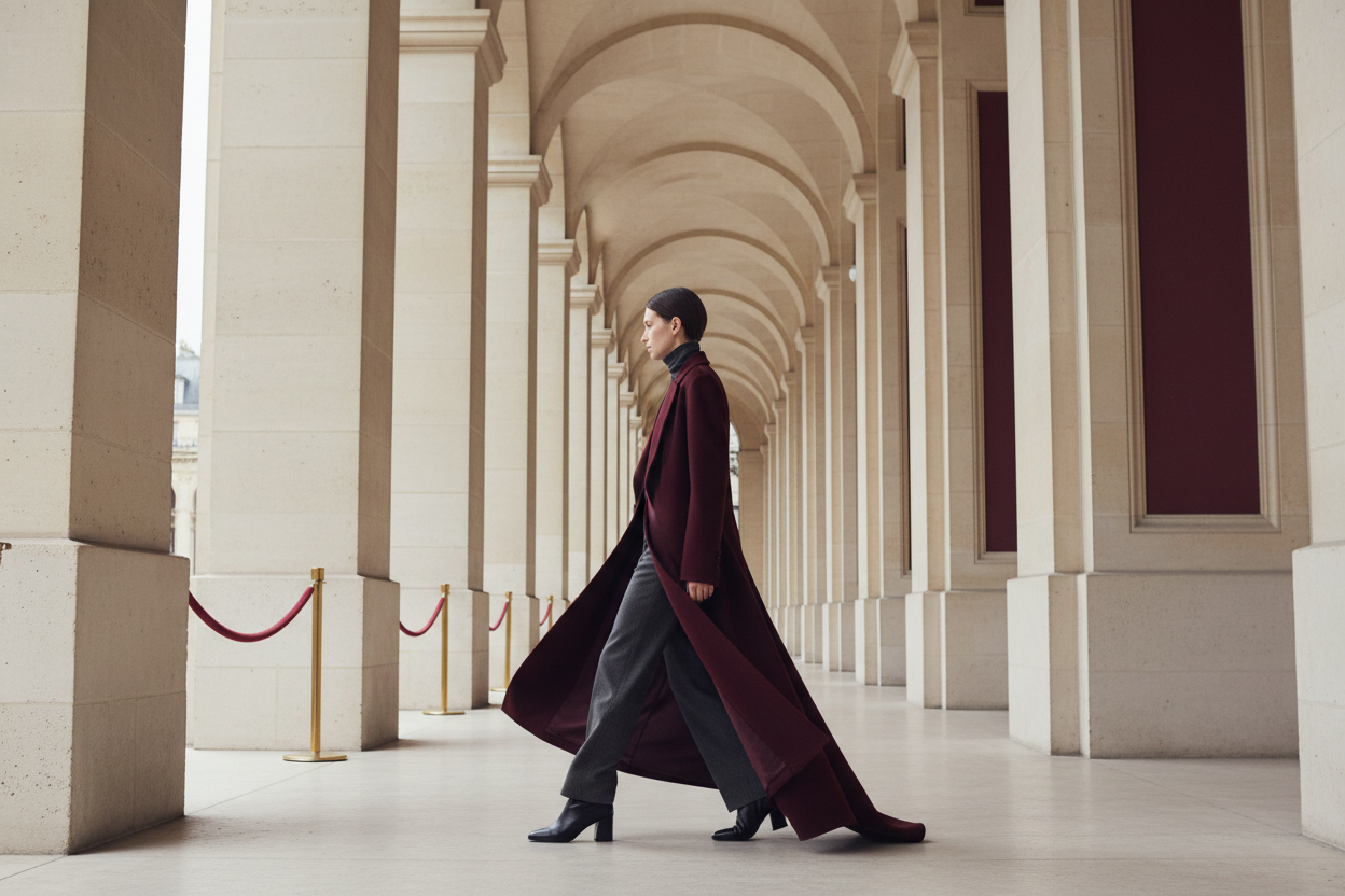 من منصات العرض إلى خزانتك اليومية: تفكيك نسب ومعادلات الهيبة في المعاطف فائقة الطول (Floor-Sweeping Coats)