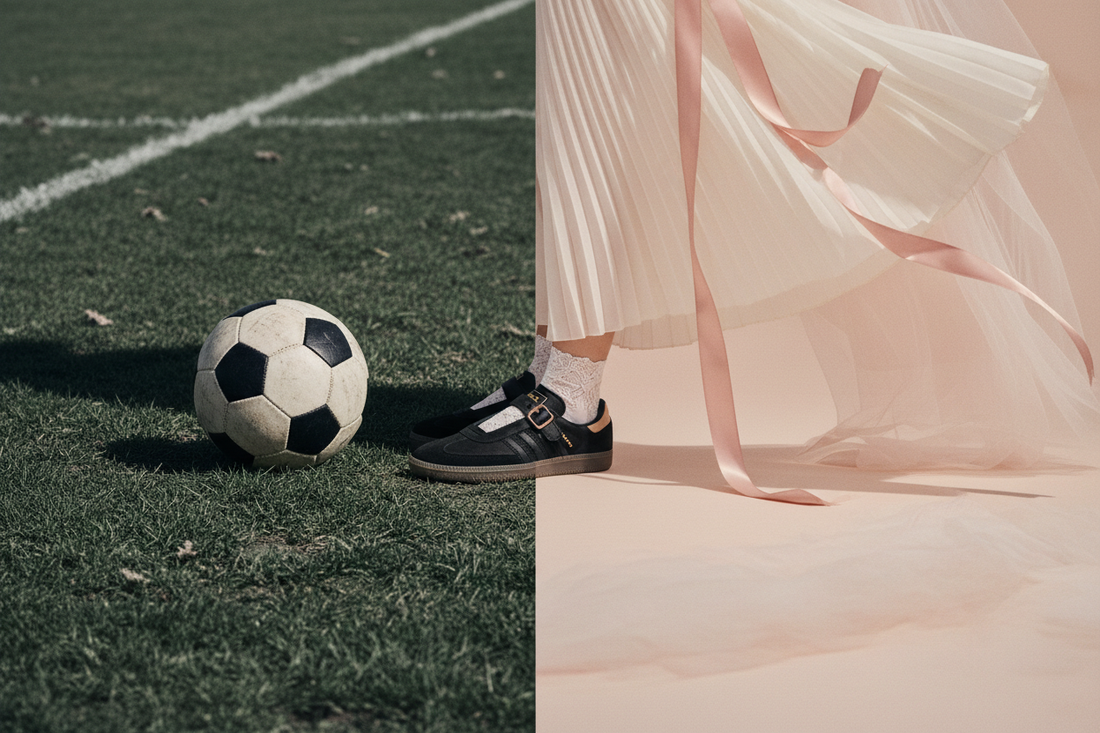 حذاء Adidas Samba Jane الهجين: عندما تلتقي كلاسيكية أحذية كرة القدم مع أنوثة أشرطة الباليه وماري جين