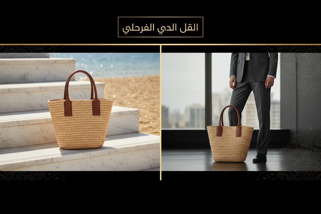 حقيبة فيندي المحبوكة (Fendi Woven Shopper): صراع الأناقة بين الحرفية الشاطئية والبدلة الرسمية المعاصرة