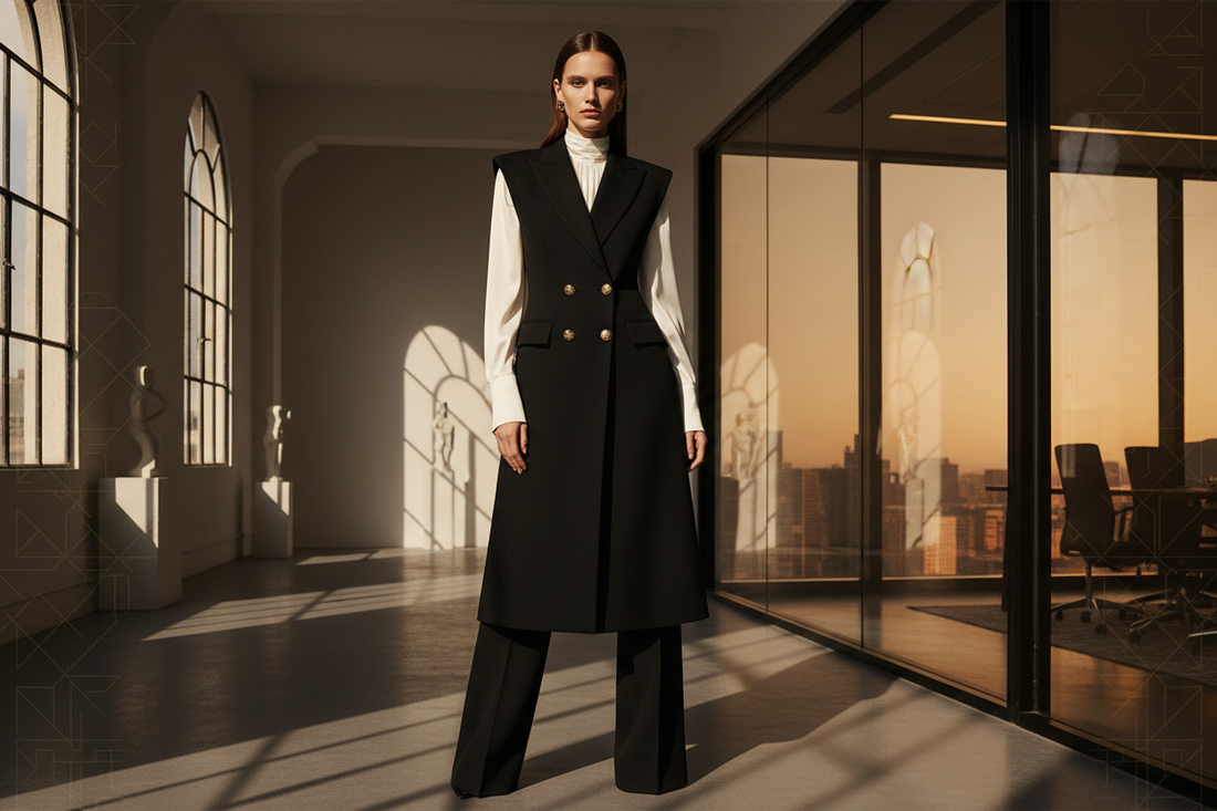 السترة الطويلة بدون أكمام (Longline Vest): كيف كسرت الهياكل المعمارية رتابة البدلة التقليدية ثلاثية القطع؟